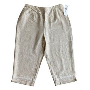 Norton McNaughton Majorca Women's Linen Capri Pants Sz 1X Pull On Wide Leg Beige